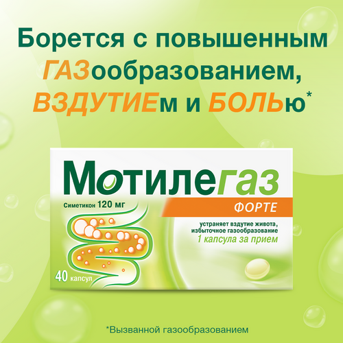 Мотилегаз Форте 120 мг, 40 шт, капсулы – купить по цене 572 руб. в ...