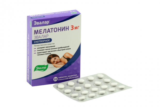 Мелатонин Эвалар 3 мг, 20 шт, таблетки покрытые пленочной оболочкой ...