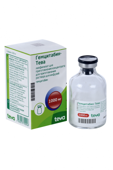 Гемцитабин-Тева 1000 мг, лиофилизат для приготовления концентрата для .