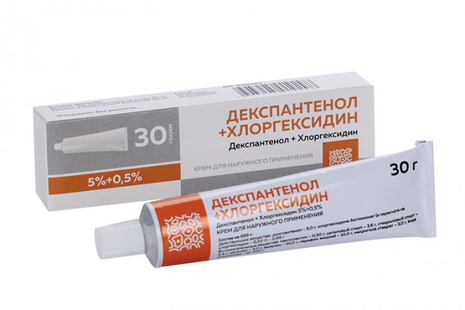 Декспантенол+Хлоргексидин 5%+0.5%, 30 г, крем для наружного применения .