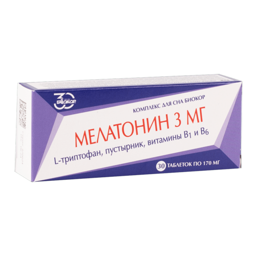 Комплекс для сна Биокор Мелатонин, 3 мг, 30 шт, таблетки – купить по ...