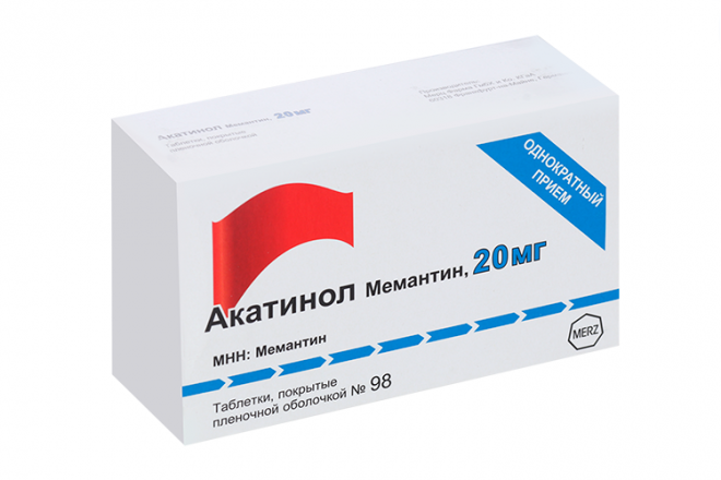 Акатинол Мемантин 20 мг, 98 шт, таблетки покрытые пленочной оболочкой ...