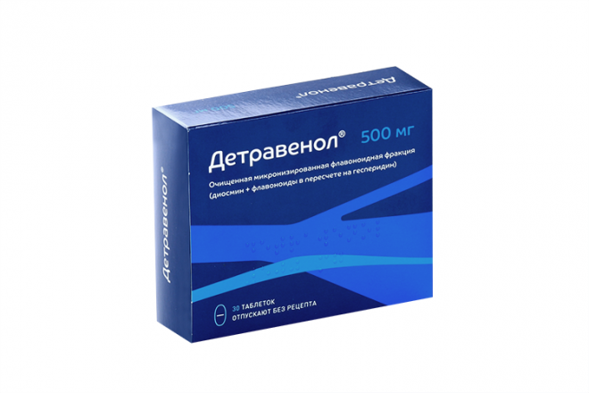 Детравенол 500 мг, 30 шт, таблетки покрытые пленочной оболочкой ...