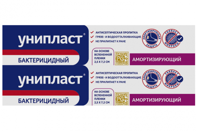 Лейкопластырь Унипласт бактер 2.5х7.2 см, (Амортизирующий) – купить по ...