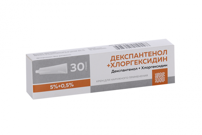 Декспантенол+Хлоргексидин 5%+0.5%, 30 г, крем для наружного применения .