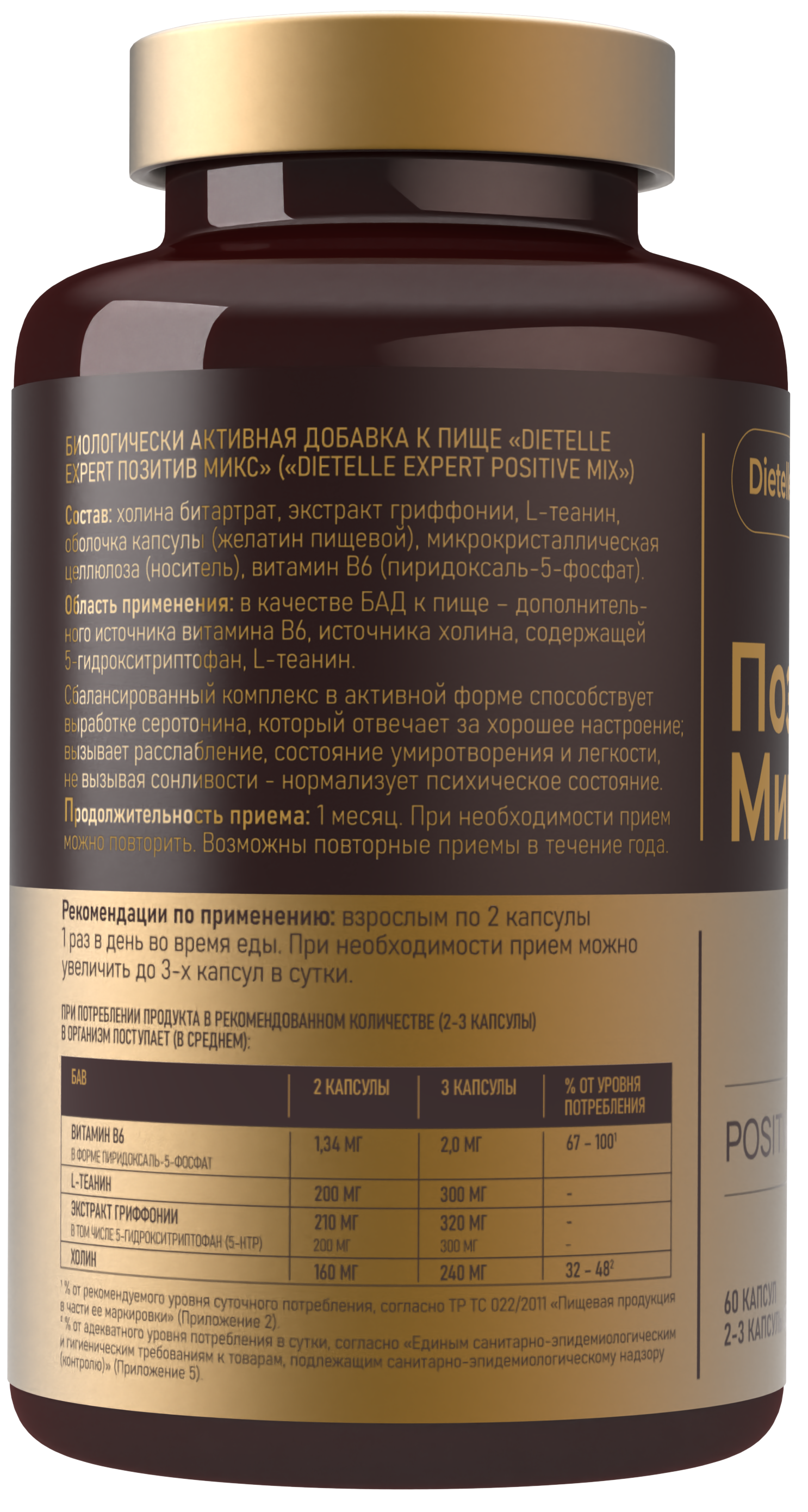 Биологически активная добавка к пище «Dietelle Expert Позитив Микс» 60 капсул