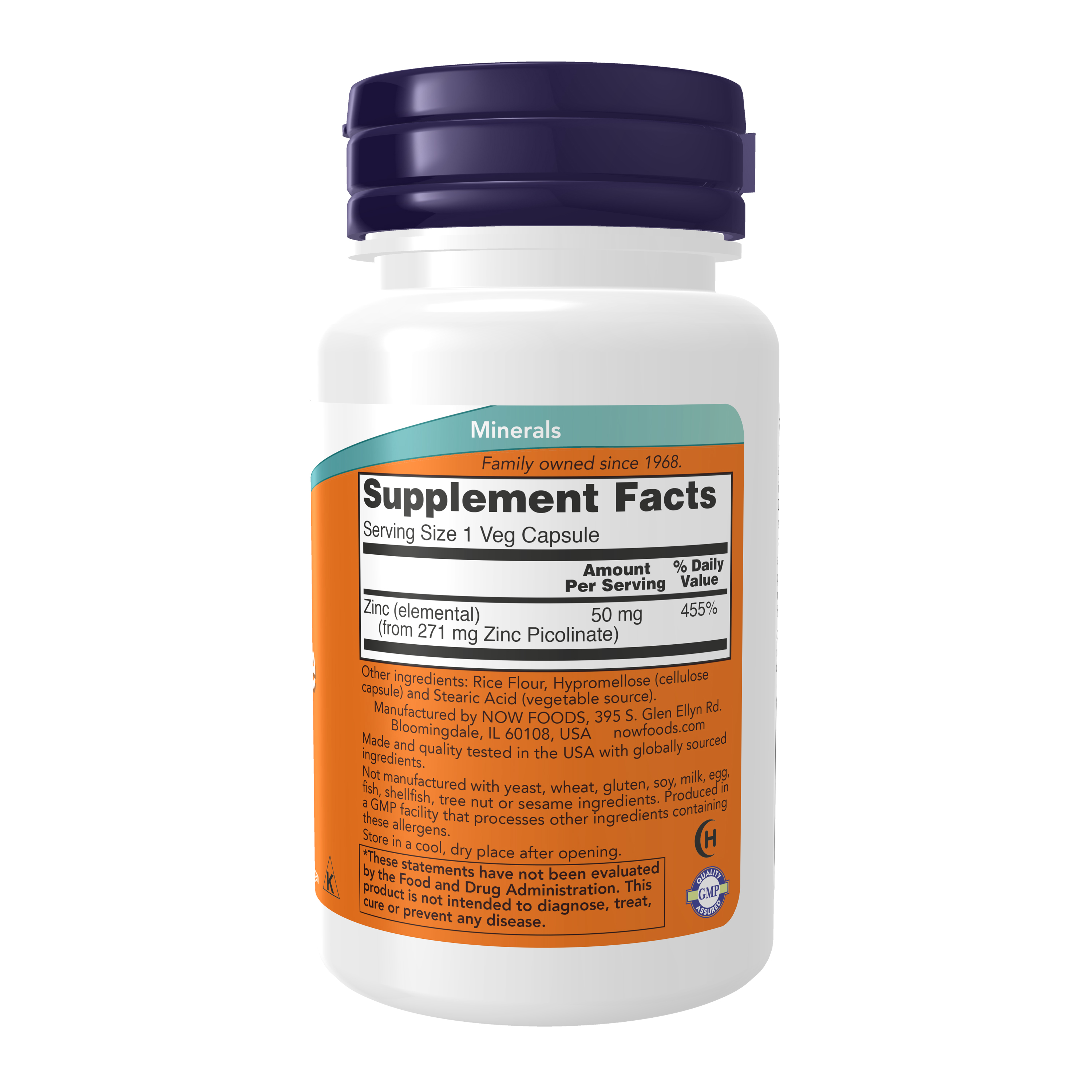 Цинк пиколинат, Zinc Picolinate NOW 50mg, 60 капсул, для иммунитета, для роста волос, для кожи