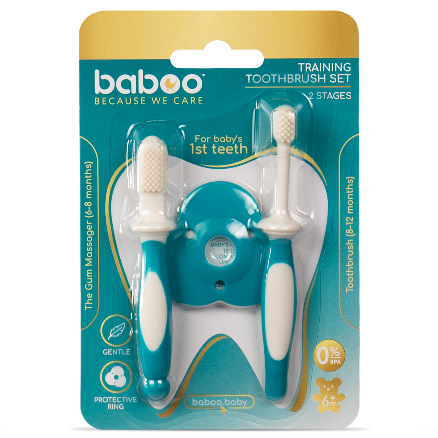 Массажер для десен с зубной щеткой с ограничителем BABOO 6 мес+