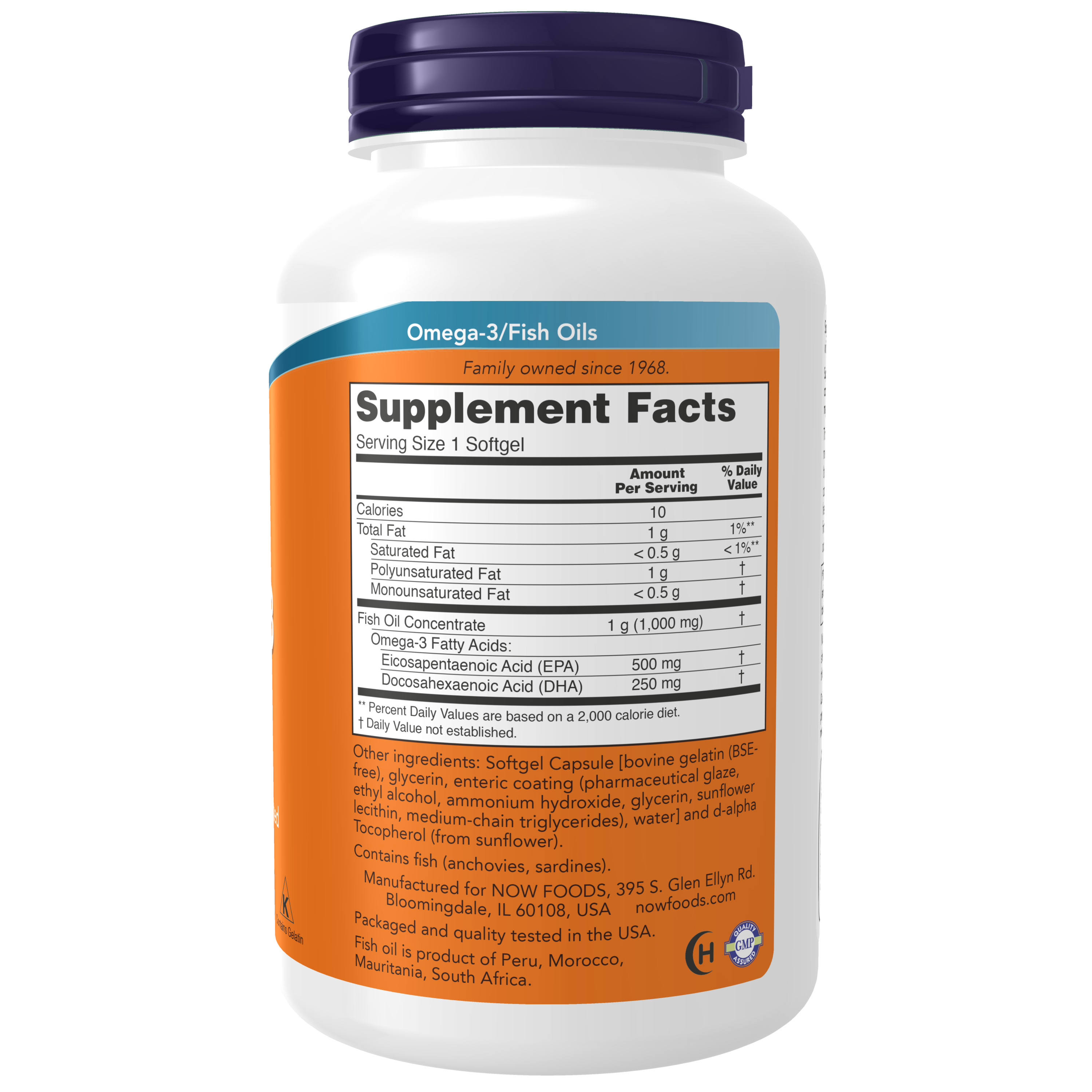 Омега 3, Рыбий жир, NOW Ultra Omega 3 Fish Oil 500 EPA 250 DHA 180 мягких капсул, для сердца и сосудов, для иммунитета