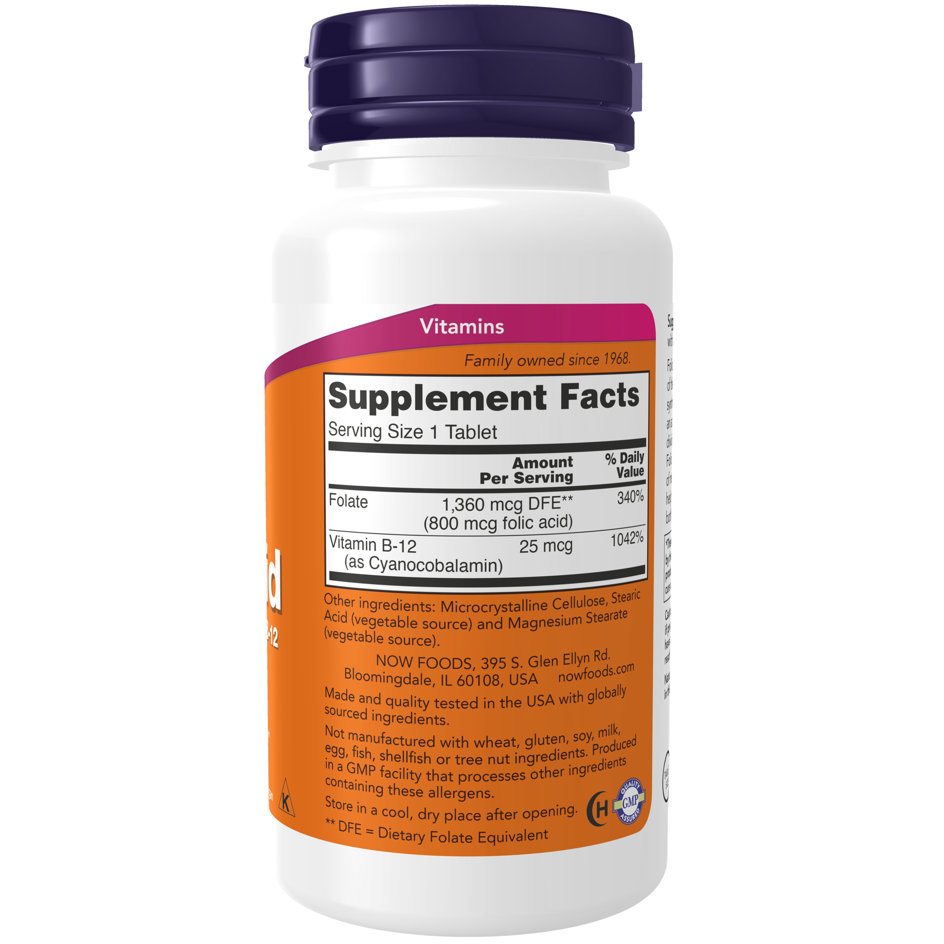 Фолиевая кислота + Витамин В12, 800мг NOW Folic Acid, 250 таблеток