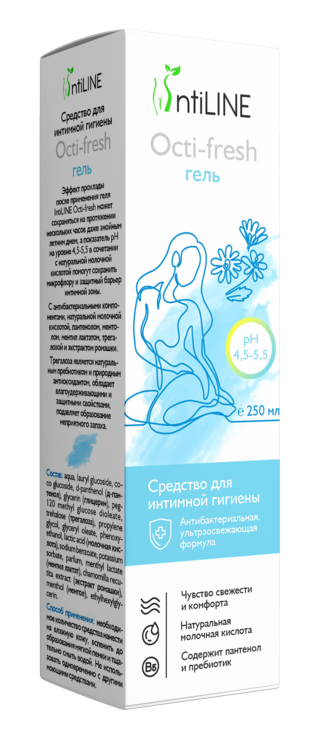 Гель ИнтиЛайн Окти-фрэш д/интимн гигиены ультраосвежающая формула, 250 мл
