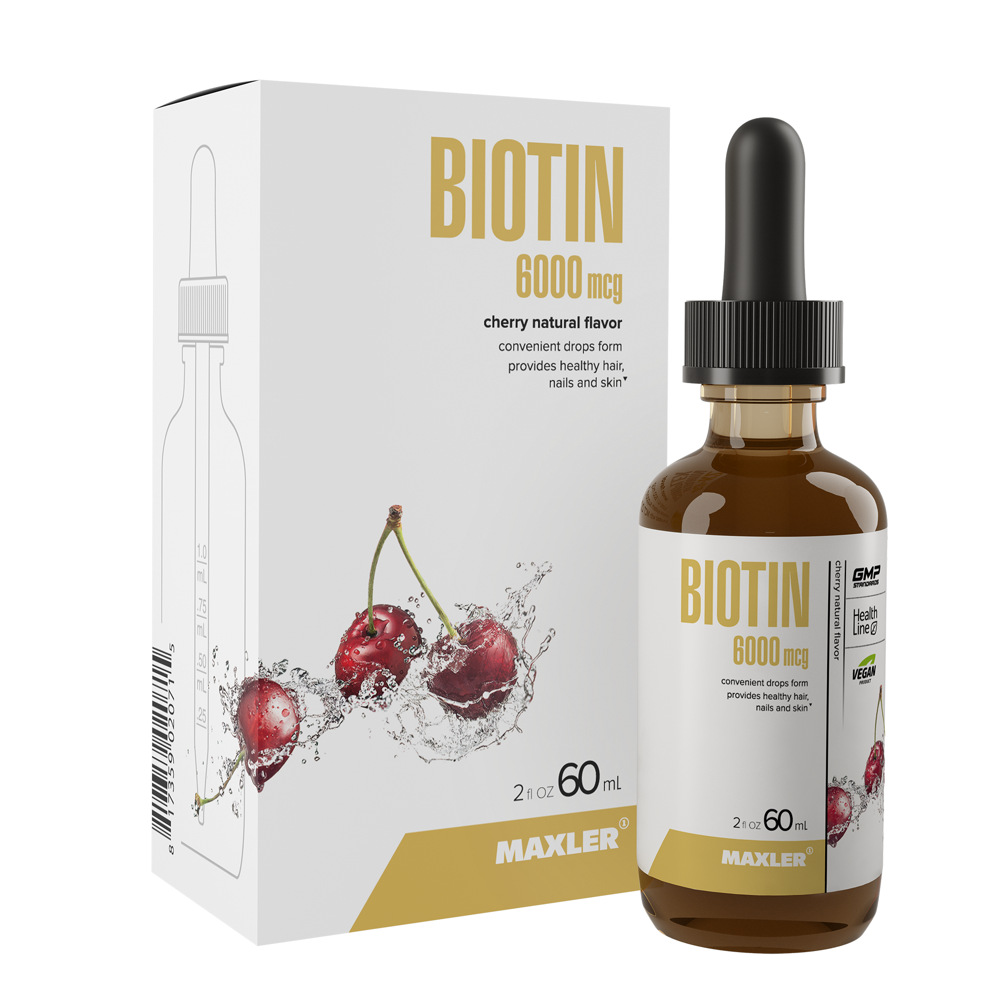 Биотин Maxler 6000 mcg 60 мл со вкусом вишни