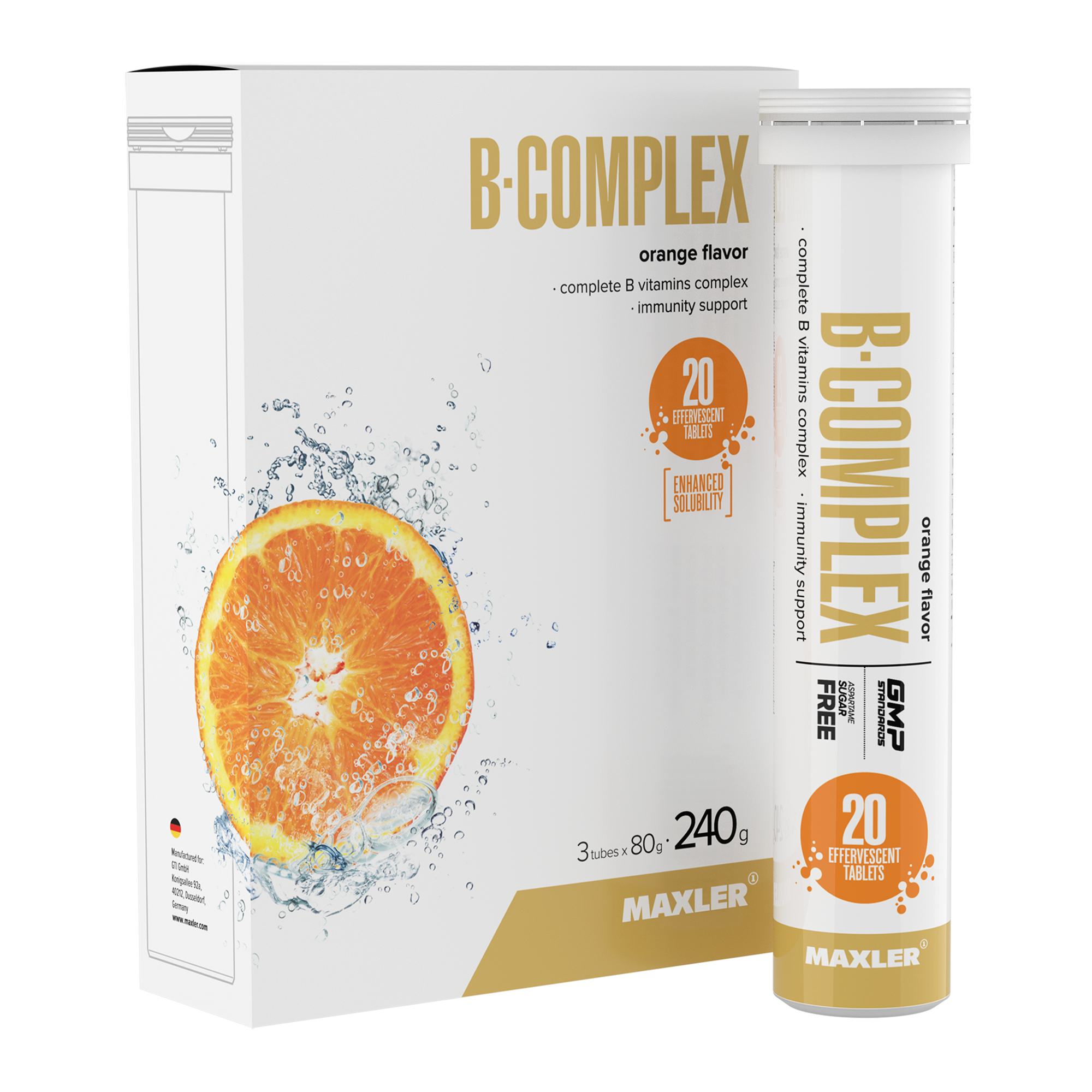 Комплекс витаминов и минералов Maxler B-Complex, вкус апельсин, 3 тубы по 20 шипучих таблеток