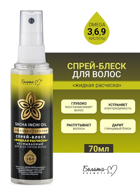 Белита-М COSMETICS Спрей-блеск "Жидкая расческа" несмываемый Ореховая терапия 70мл