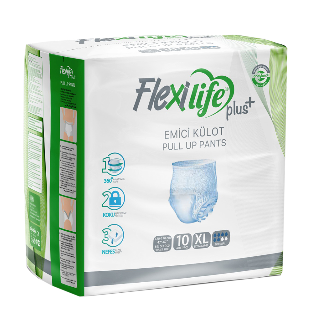 Подгузники-трусы для взрослых FlexiLifePlus одноразовые унисекс, 10 штук, 120-170 см, размер XL