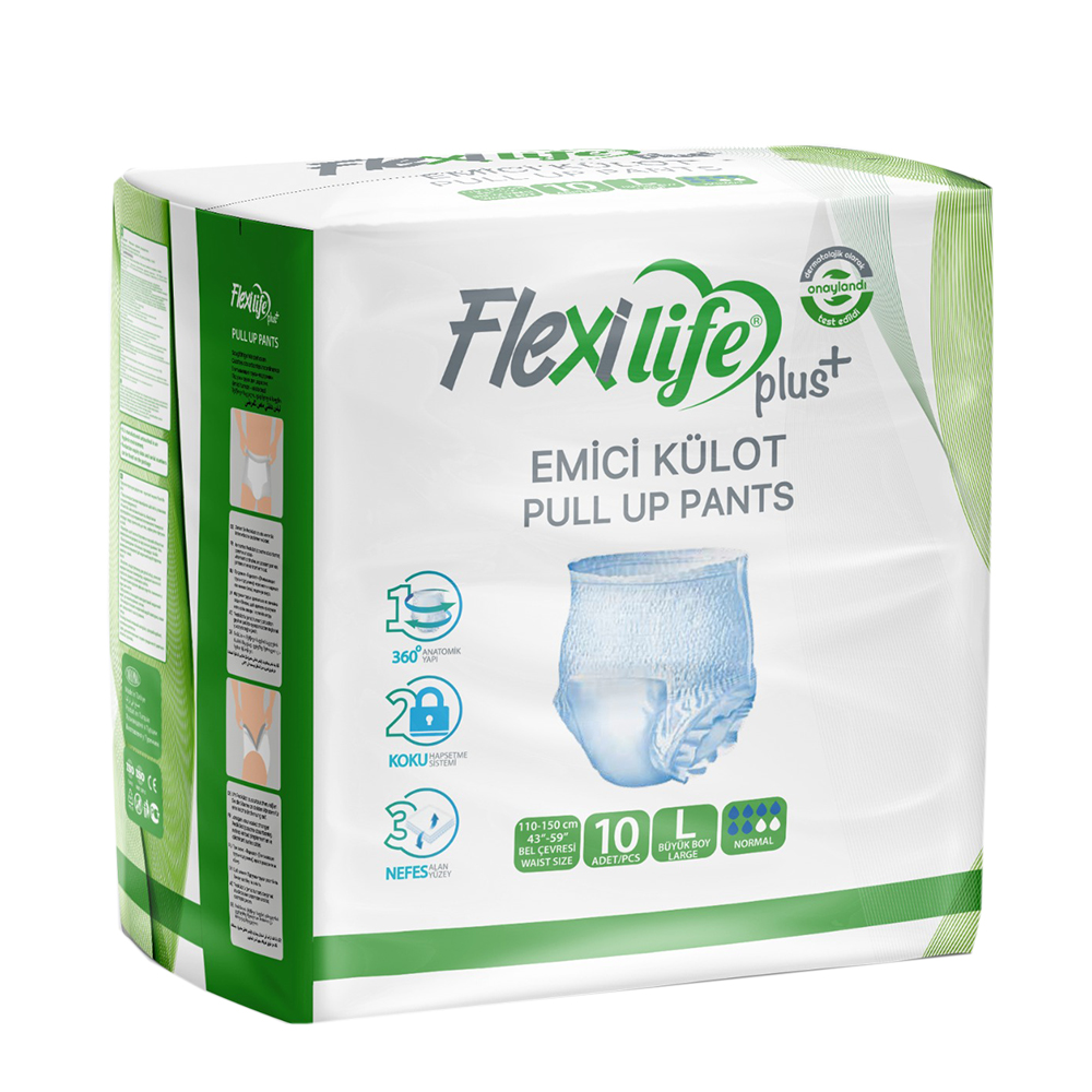 Подгузники-трусы для взрослых FlexiLifePlus одноразовые унисекс, 10 штук, 110-150 см, размер L