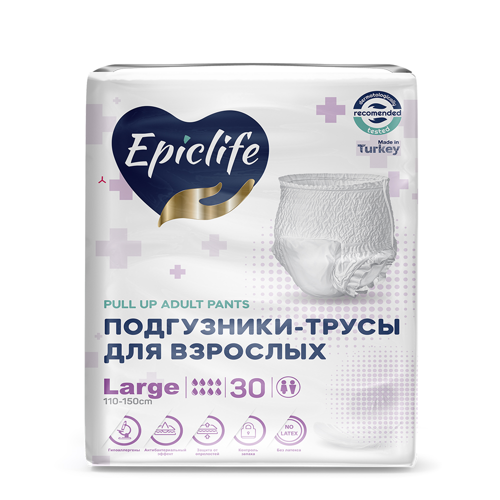Подгузники-трусы для взрослых Epiclife гигиенические одноразовые, 30 шт, размер L