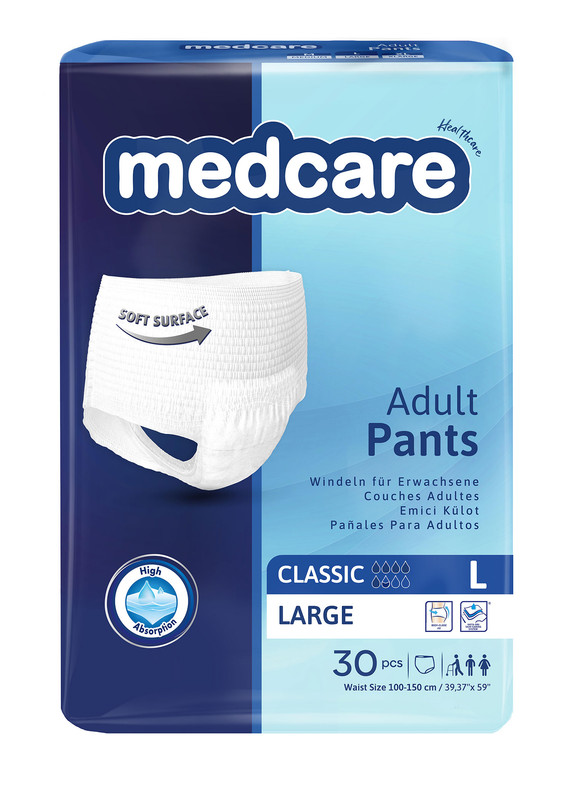 Подгузники-трусики MEDCARE для взрослых CLASSIC L 100-150см. 30 шт.