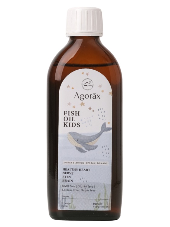 Агоракс фиш оил (рыбий жир) кидс Agorax жидкость со вкусом апельсина 150 мл
