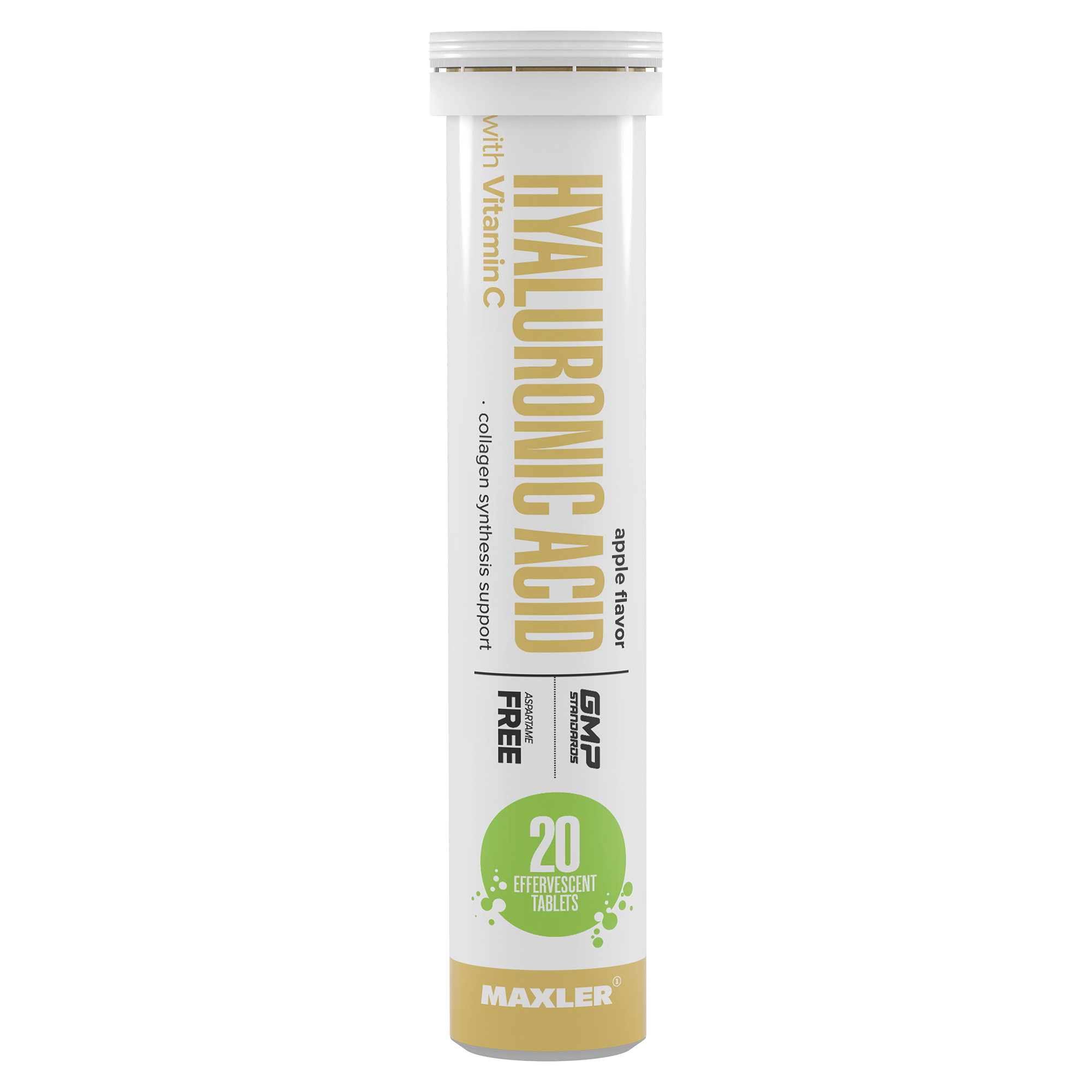 Гиалуроновая кислота + Витамин С Maxler Hyaluronic Acid with Vitamin C, 20 шипучих таблеток - Зелёное яблоко