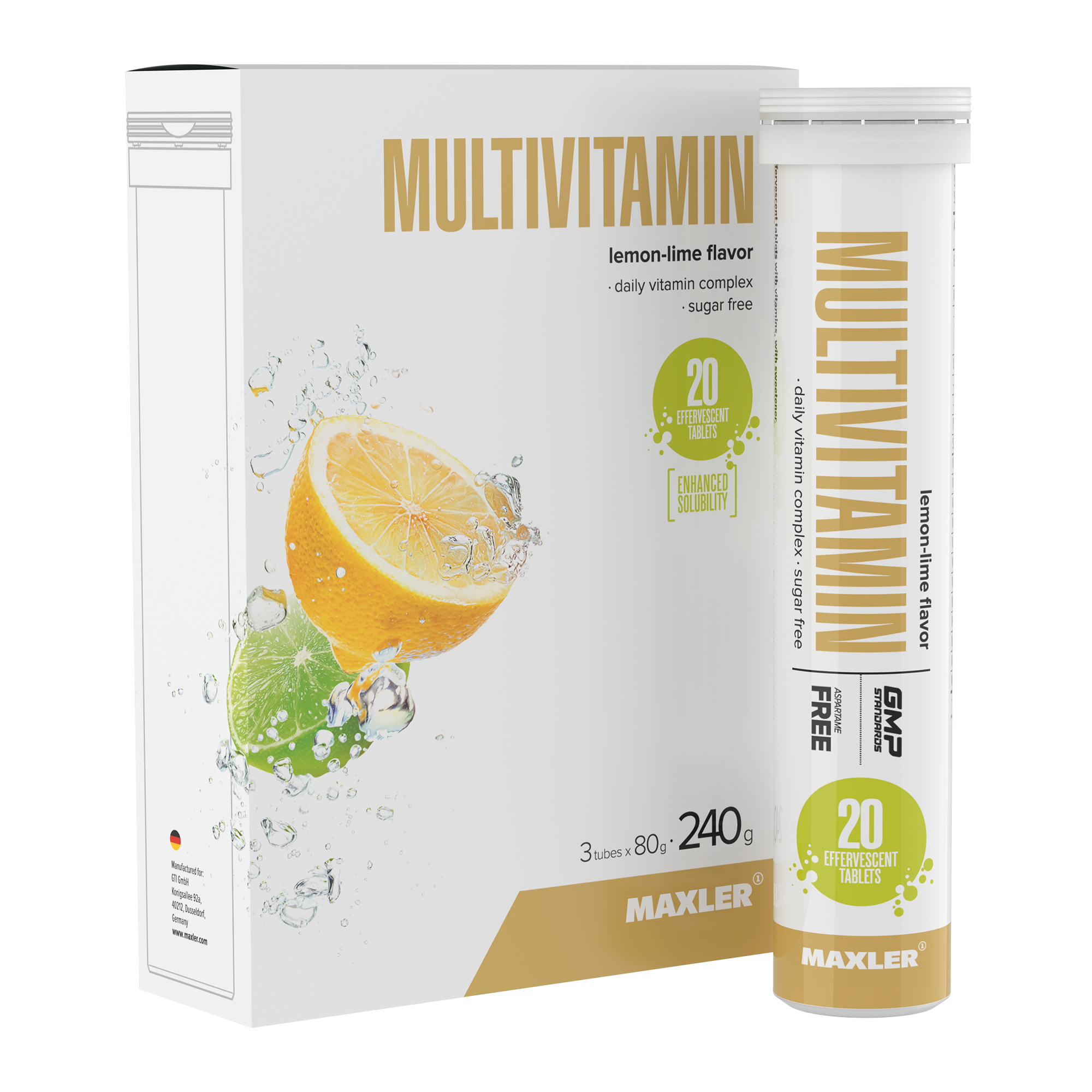 Мультивитамины Maxler Multivitamin комплекс витаминов, 3 тубы по 20 шипучих таблеток - Лимон-Лайм