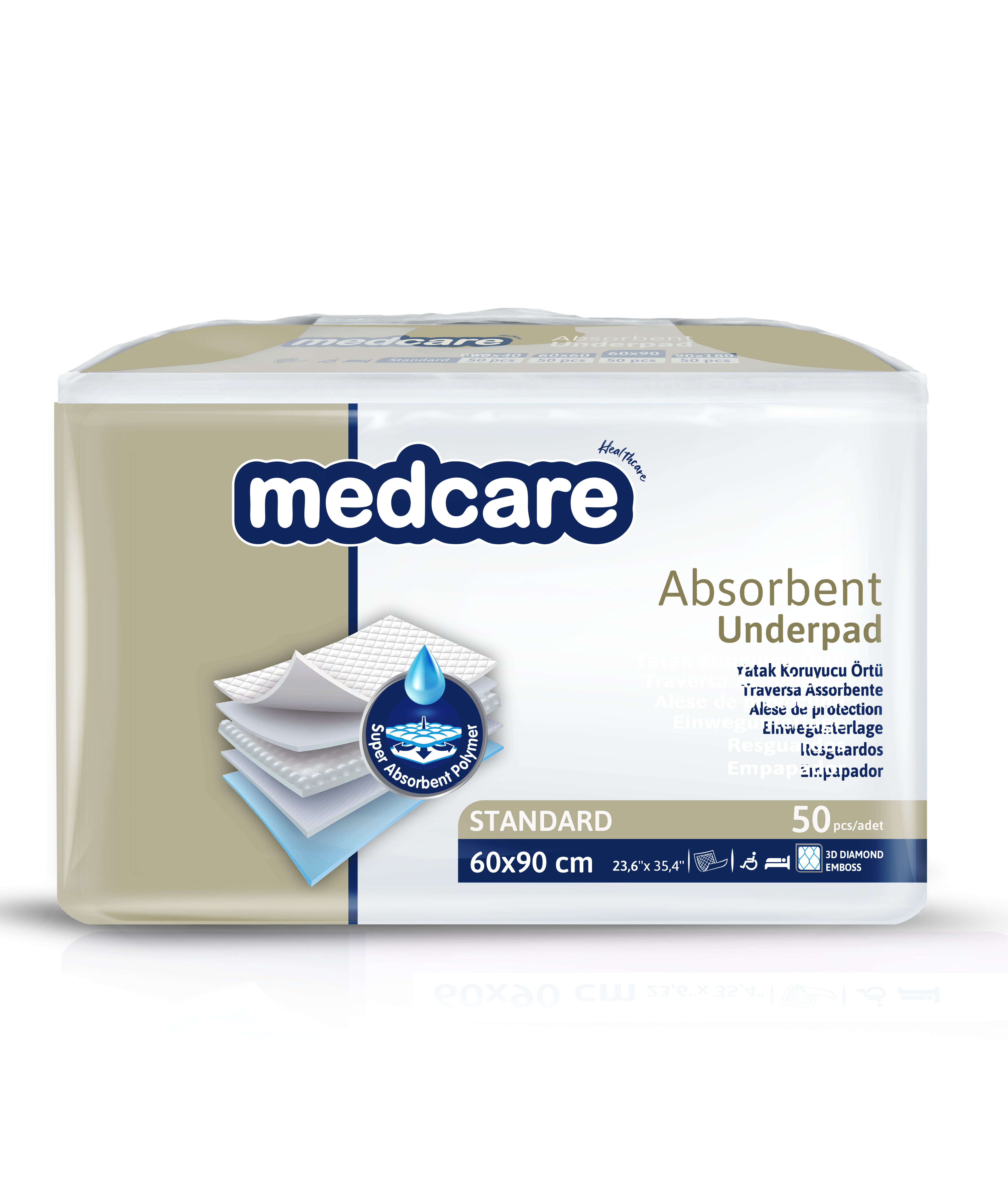 Пеленки MEDCARE 60X90 см. 5 слойные 50 шт. 3D