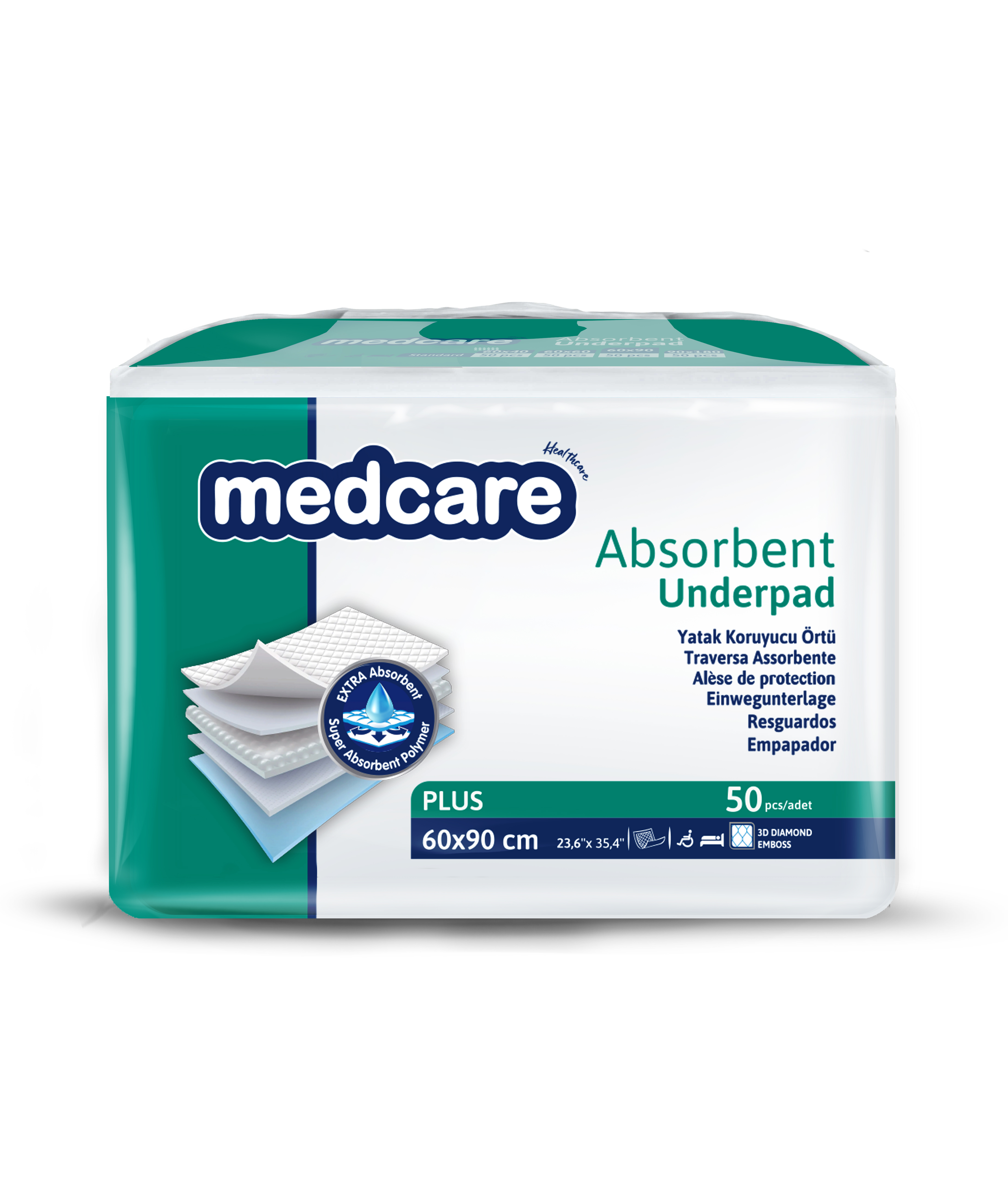 Пеленки MEDCARE PLUS 60X90 см. 5 слойные 50 шт. 3D