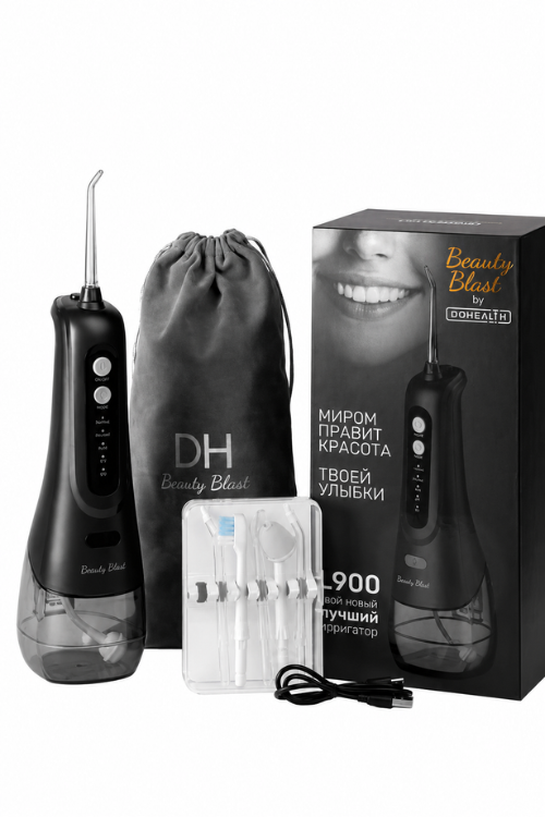 Ирригатор для зубов Beauty Blast портативный с насадками L900, цвет: черный