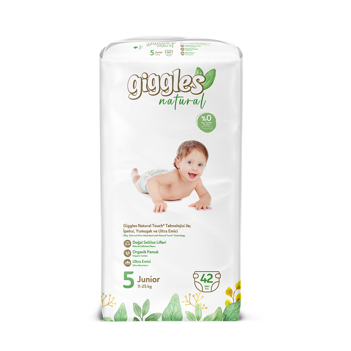 Подгузники детские Giggles Natural, 5 размер (11-25 кг), 42 штук