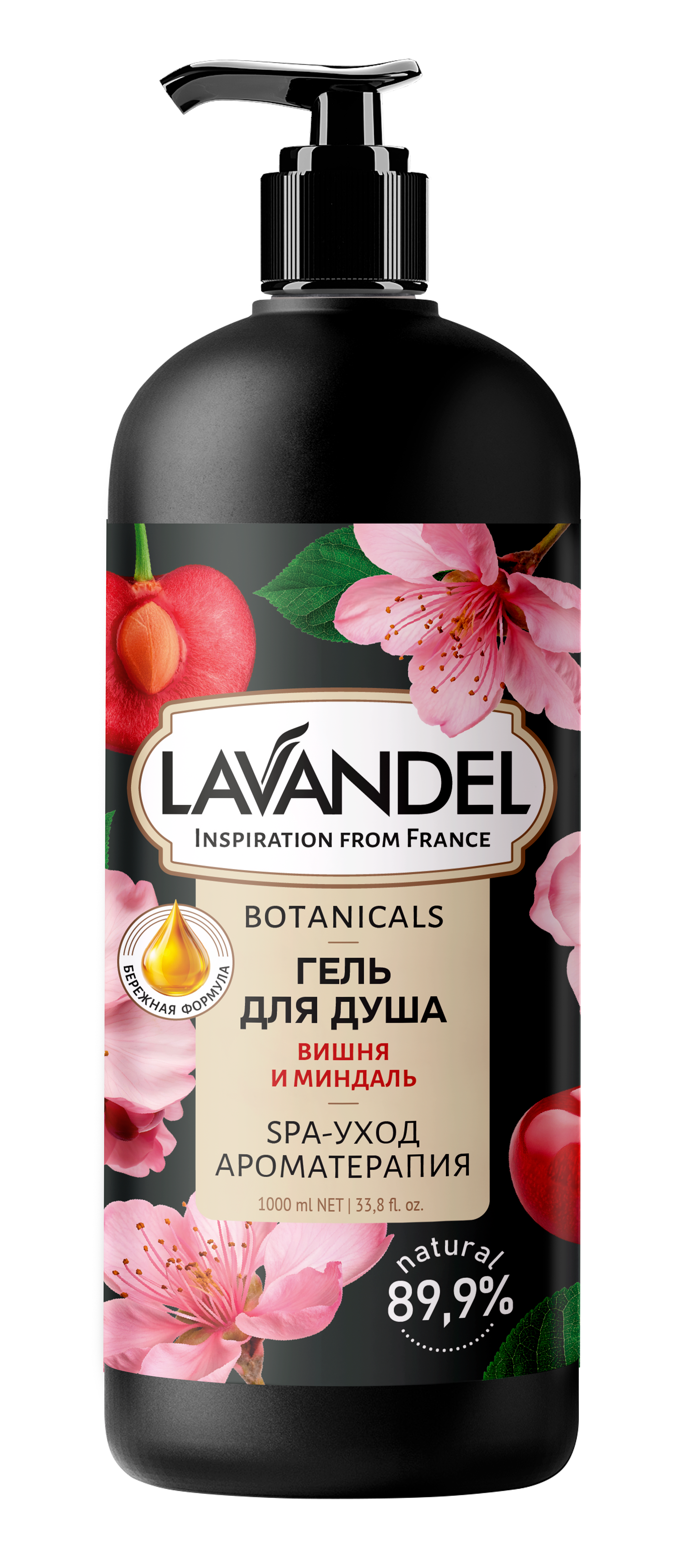 Гель для душа LAVANDEL Вишня и миндаль 1 л