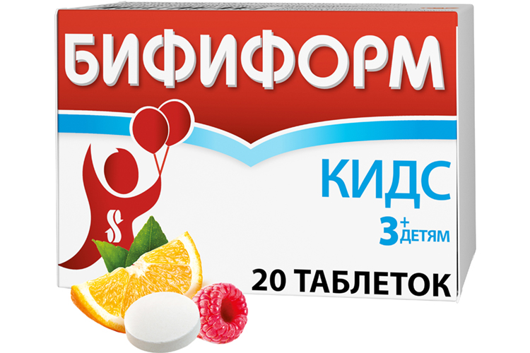 Бифиформ Кидс, 20 Шт, Таблетки Жевательные Апельсиново-Малиновые.