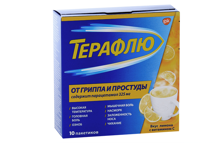 ТераФлю от гриппа и простуды, 10 шт, порошок для приготовления раствора ...