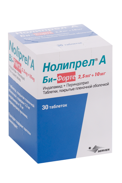 Нолипрел А Би-форте 10 мг+2.5 мг, 30 шт, таблетки покрытые пленочной ...
