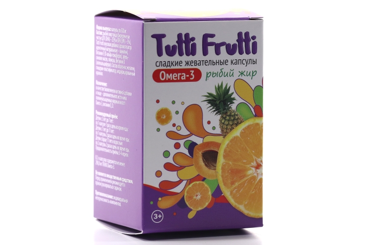 Рыбий жир Тутти Фрутти Омега 3, 500 мг, 45 шт, капсулы жевательные ...