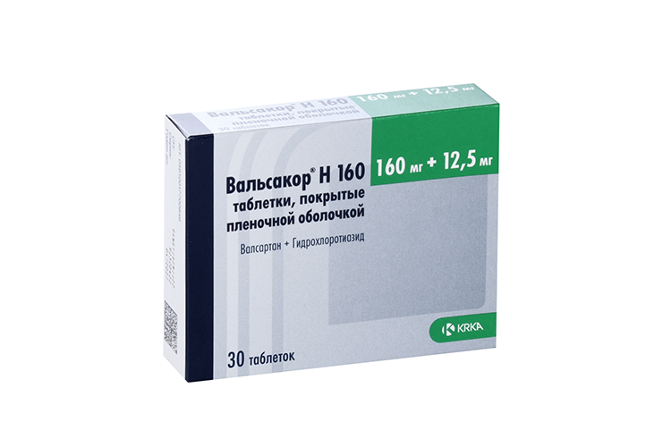 Вальсакор Н160 160 мг+12.5 мг, 30 шт, таблетки покрытые пленочной .