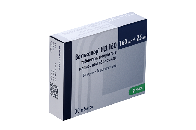 Вальсакор НД160 160 мг+25 мг, 30 шт, таблетки покрытые пленочной .
