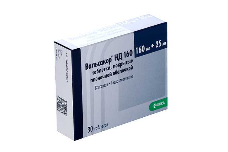 Вальсакор НД160 160 мг+25 мг, 30 шт, таблетки покрытые пленочной .