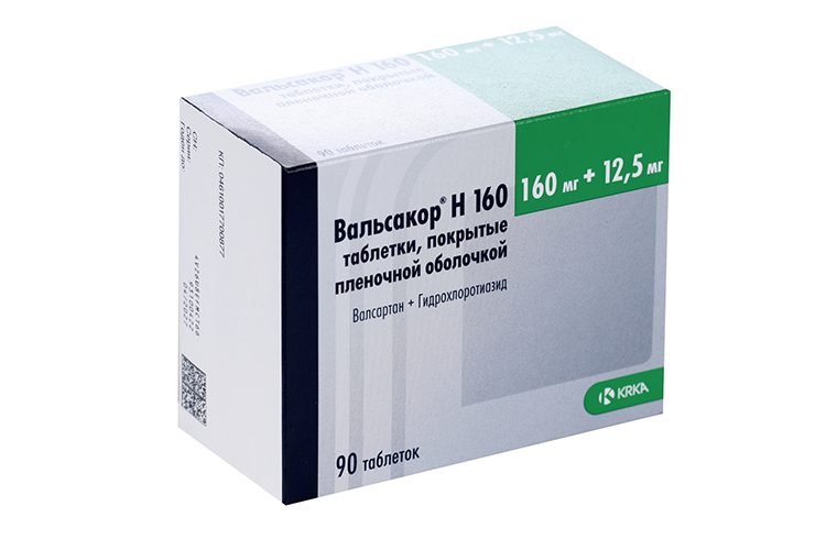 Вальсакор Н160 160 мг+12.5 мг, 90 шт, таблетки покрытые пленочной .