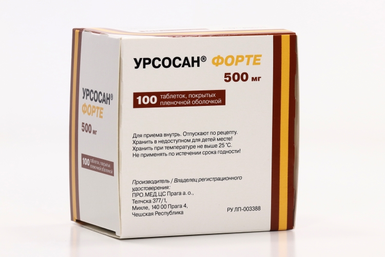 Урсосан Форте 500 мг, 100 шт, таблетки покрытые пленочной оболочкой .