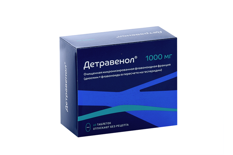 Детравенол 1000 мг, 60 шт, таблетки покрытые пленочной оболочкой
