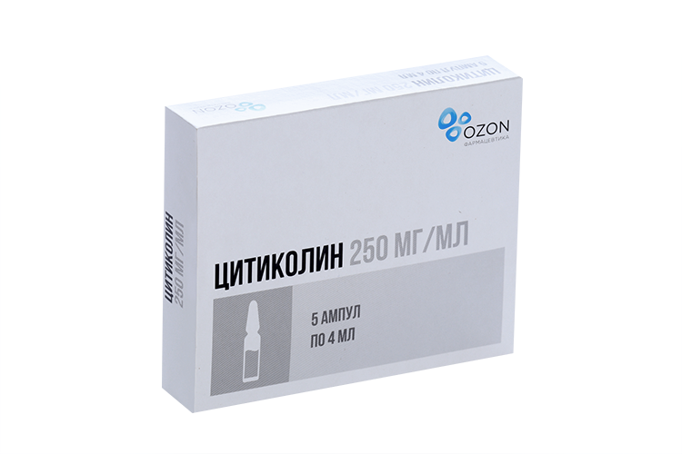 Цитиколин 250 мг/мл, 4 мл, 5 шт, раствор для внутривенного и ...