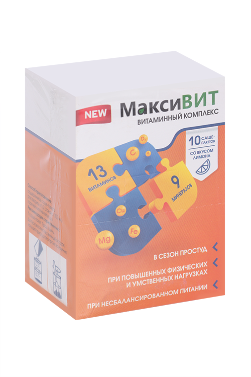 Аскорбиновая кислота Витаминный комплекс Максивит лимон, 16 г, 10 шт, порошок