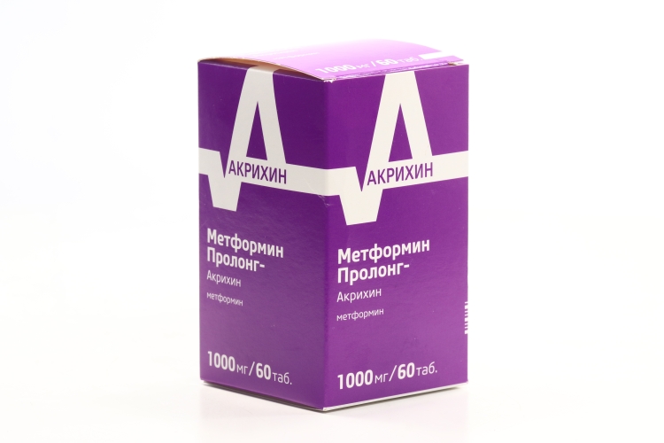 Метформин Пролонг-Акрихин 1000 мг, 60 шт, таблетки с пролонгированным ...