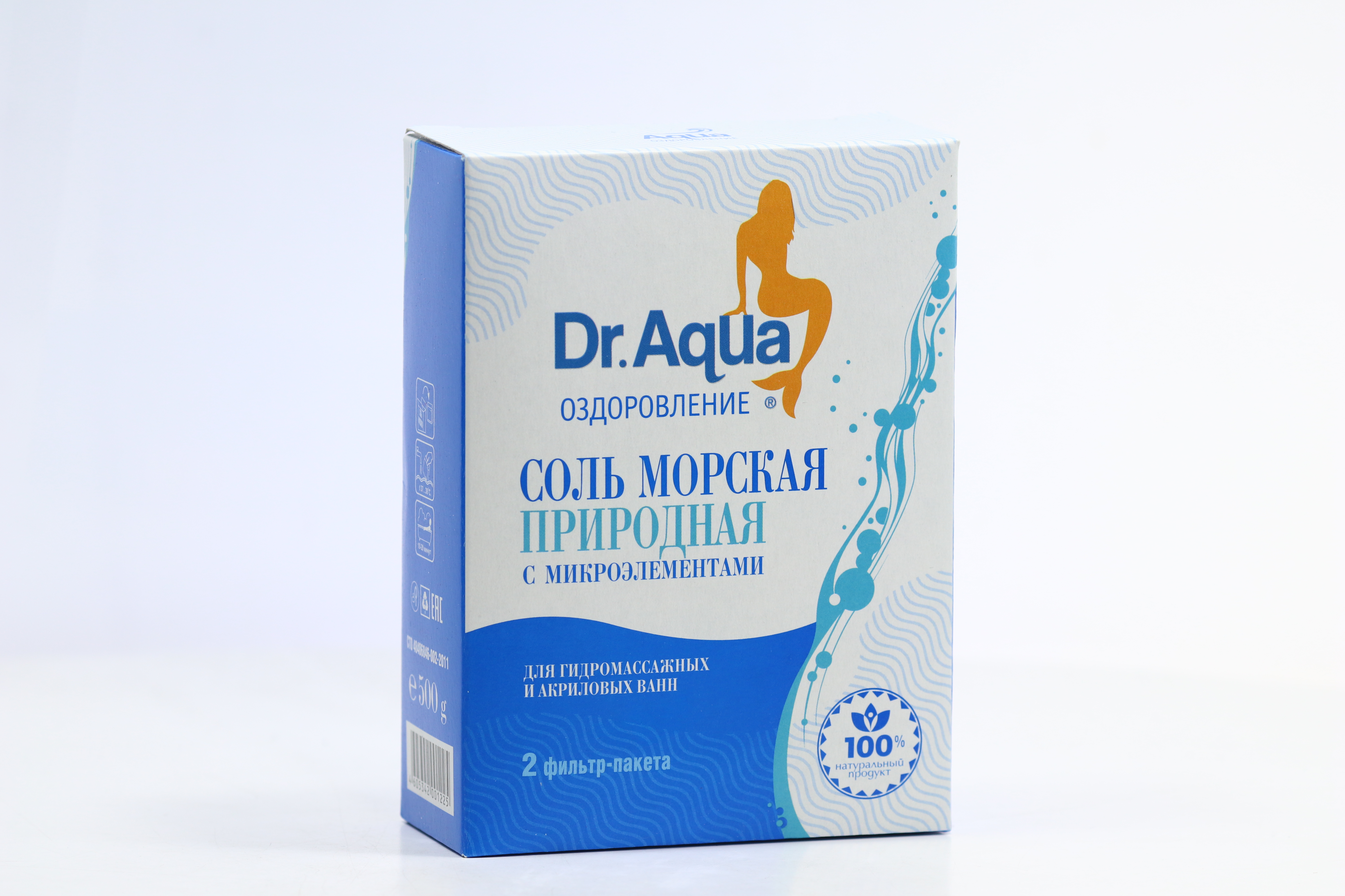 Соль морская природная Dr.Aqua оздоровление 2 ф/п, 500 г, картон коробка