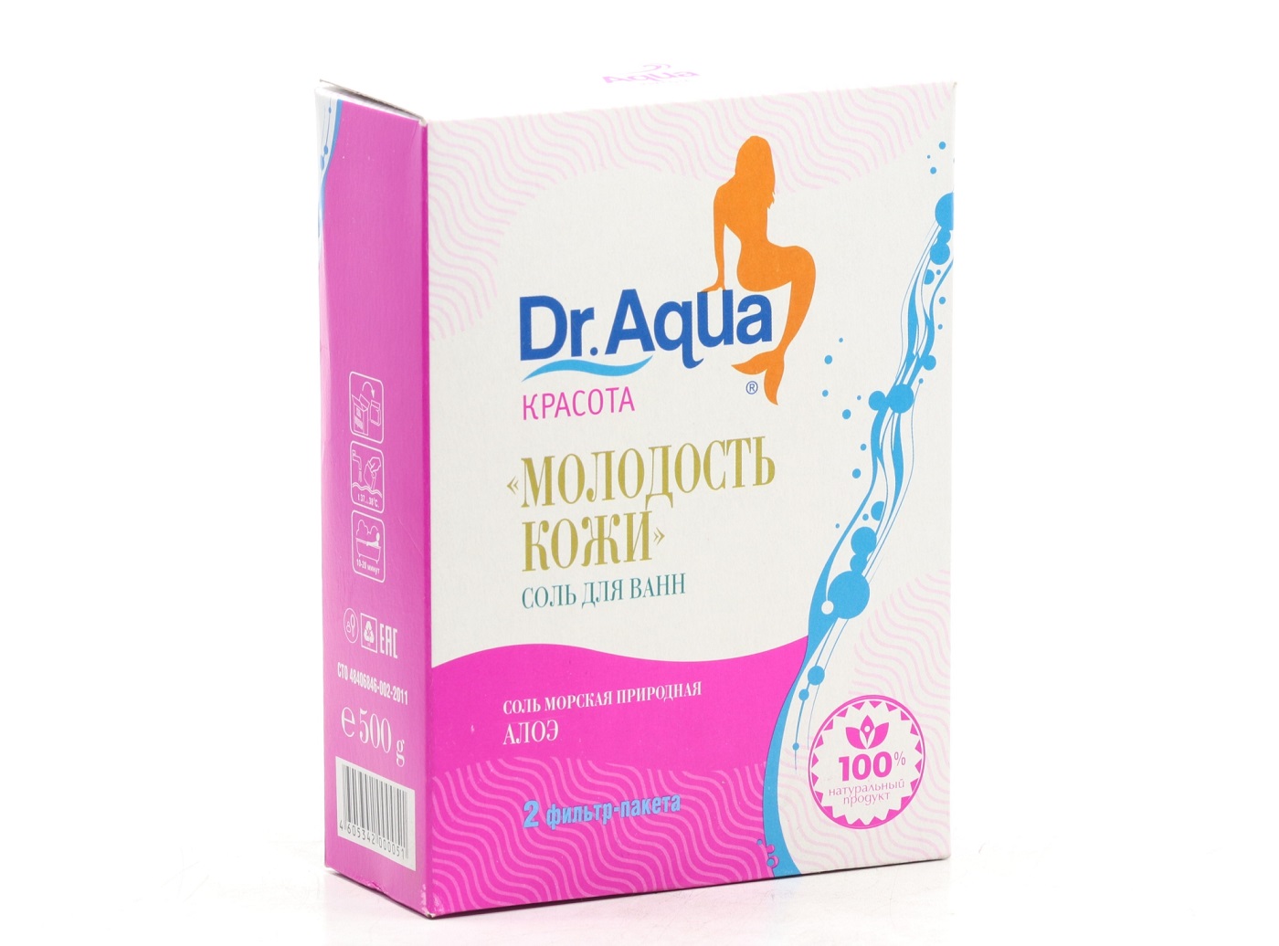 Соль д/ванн Dr Aqua Красота морская Молодость алоэ, 250 г, 2 шт,  фильтр-пакет