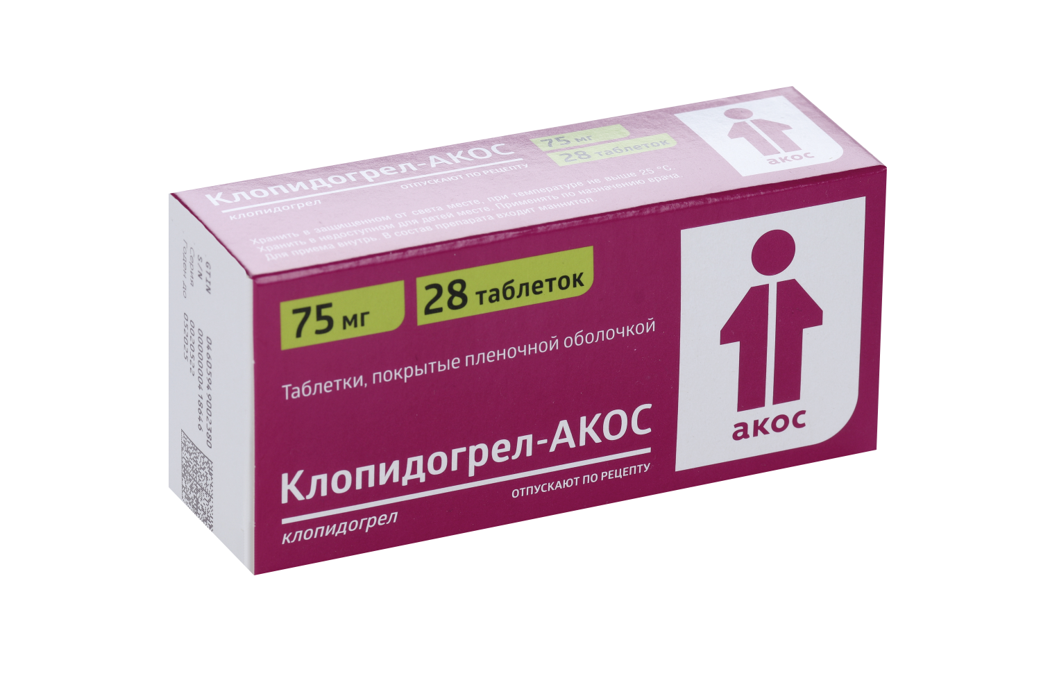 Клопидогрел-АКОС 75 мг, 28 шт, таблетки покрытые пленочной оболочкой –  купить по цене 520 руб. в интернет-магазине Аптеки Плюс в Инзе