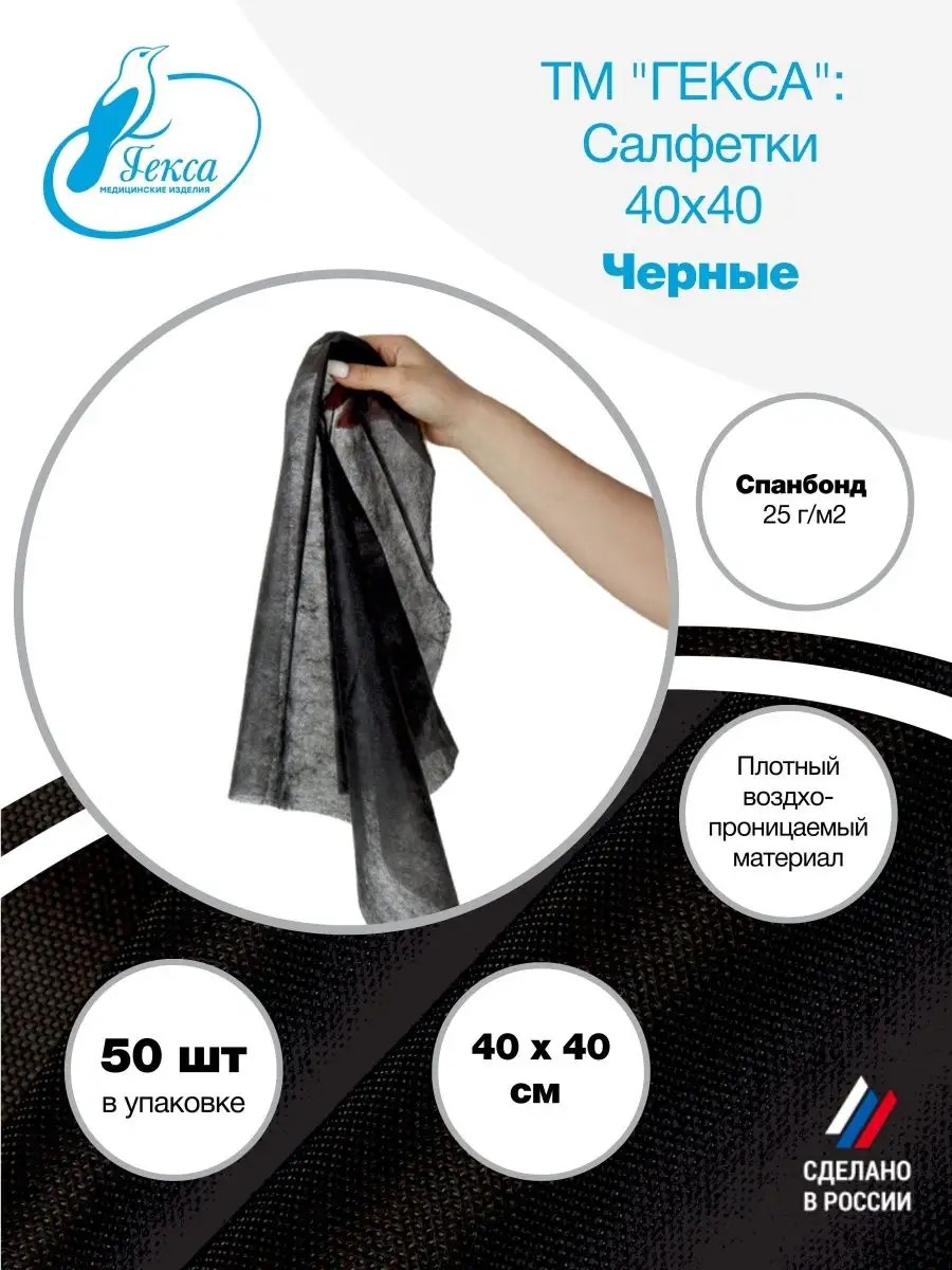 Салфетка Гекса - пл.25 - 40х40 см черная 50 шт
