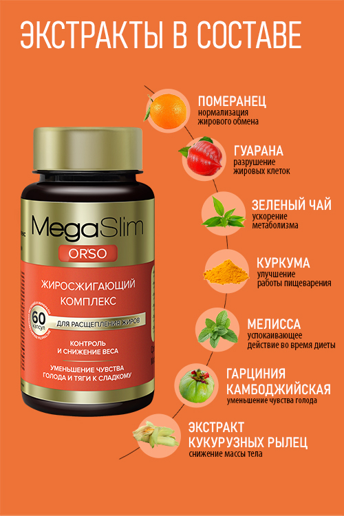 ЛЕОВИТ БАД «Жиросжигающий комплекс» MegaSlim, 60 капсул по 0,5 г