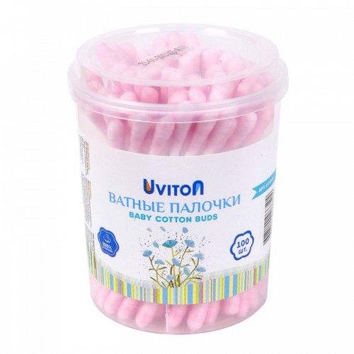 Ватные палочки для детей, для макияжа цветные 100 шт Uviton, розовые