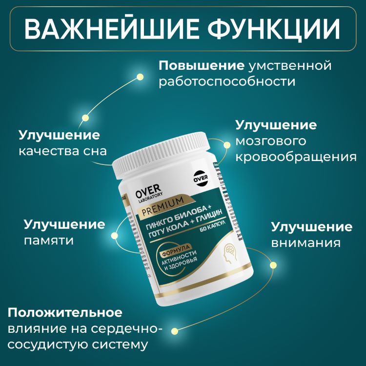 Гинкго билоба + готу кола + глицин, 60 капсул (OVER LABORATORY)